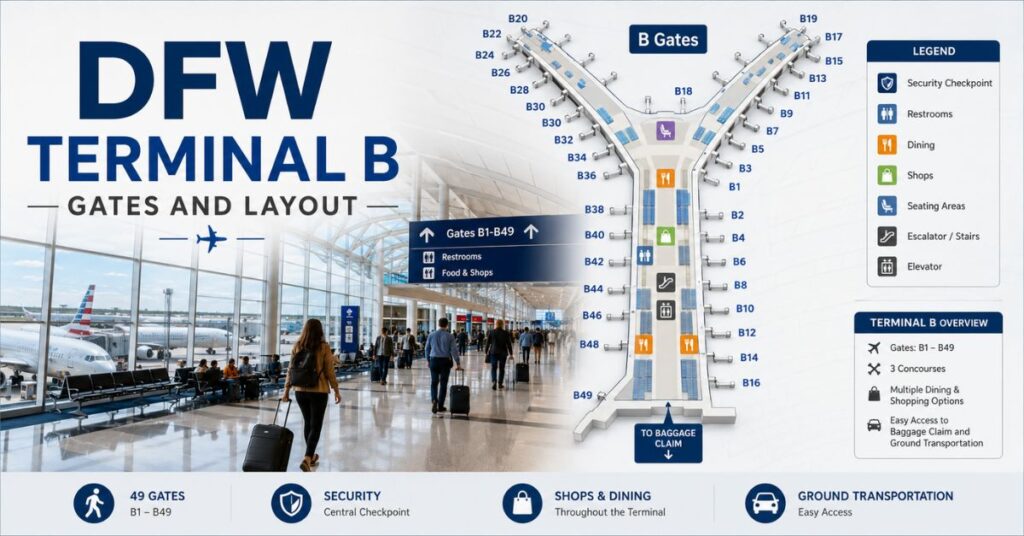 DFW Terminal B Gates and Layout