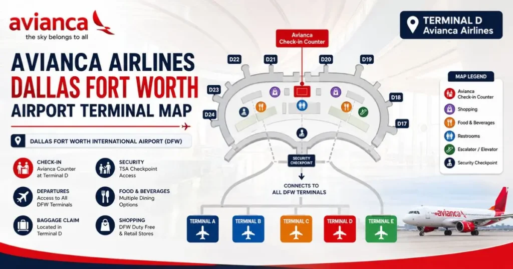 Avianca Airlines DFW Airport Terminal Map